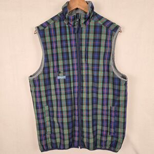 William Murray Vest XL Mens Slice Shot Reversible Full Zip Golf Blue Green Plaid